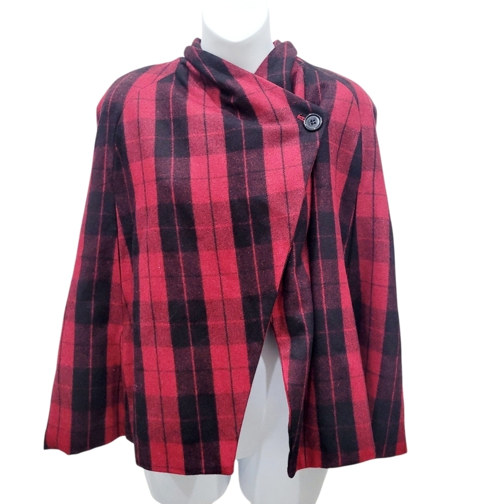 Brand New 20% Wool Red & Black Poncho Jacket Size: XL